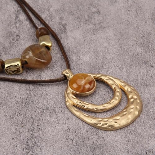 Boho Necklaces for Women Chunky Circle Necklace Layered Boho Circle Leather Choker Necklace Long Vintage Necklaces Bohemian Jewlery Gifts - style: Large Boho Necklace