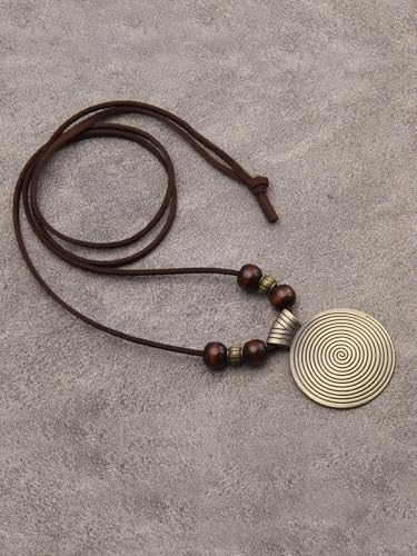 JAOYU Bohemian Necklaces for Women Leather Necklace Wood Pendant Choker Long Brown Necklace Chunky Circle Boho Hippie Jewelry - style: Hippie Choker Necklace