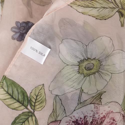 100% Mulberry Silk Women's Neck Silk Scarf-Lightweight Shawl,FLoral Print Beach Silk Wrap-Scarves for Photography - color: Dusty Pink