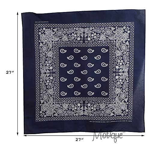 Motique Accessories Extra Large Paisley Bandana 27x27 Inch - color: Navy