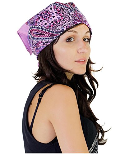 Sunshine Joy Paisley Hippie Bandana 22x22 Inches - color: Electric Purple
