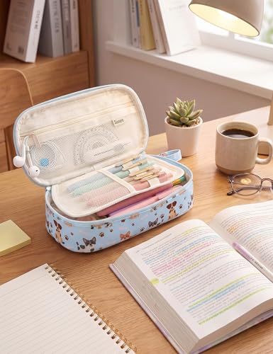 SUNEE Cute Pencil Case, Large Pencil Pouch, Aesthetic Big Pencil Bag with Zipper, Kawaii Stationery Storage and Organizer, School Supplies for Teen and Adult, Boys & Girls, Heavy Duty Canvas Cute Dog - color: Cute Dog