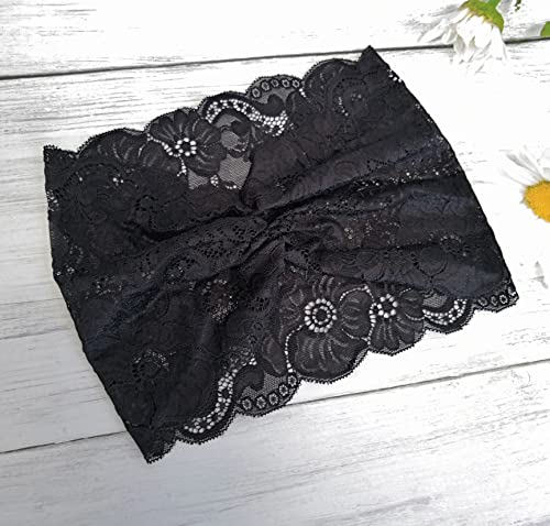 Lace Headband, Wide Floral Headcovering for Women (Black, 1 Count Pack of 1) - color: Black