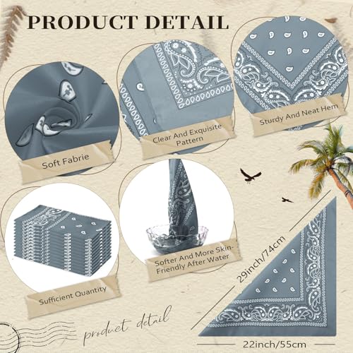 Suhine 12 Pcs Bandanas Bulk for Women Men 22 x 22 Inch Paisley Headband Cowboy Handkerchief Summer Beach Party Costume - color: Light Gray