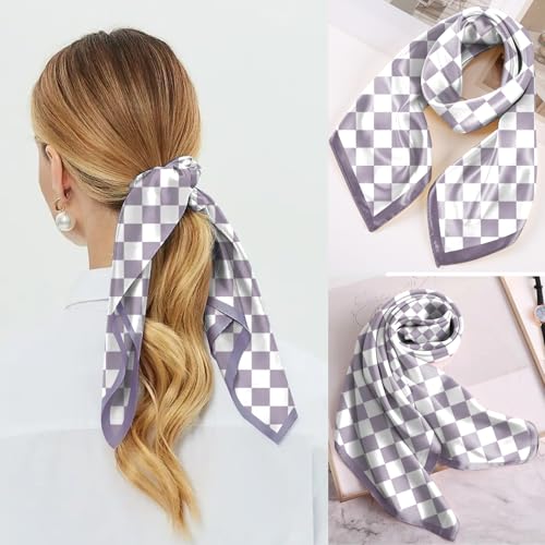 Scarf Silk Feeling Square Satin Head Hair Scarf Wrap 27.5 Inches Headwear Aesthetic Cute Decoration Women Girls - color: V-2-purple