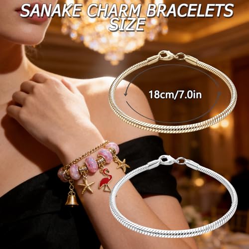 Exway 10 Pcs Snake Charm Bracelet Chain 7.0 Inch Gold and Silver Charm Bracelet Kit Snake Chain Bracelets Chain for Christmas DIY Women Jewelry Making Gifts - color: gold+silver, size: 7.0in
