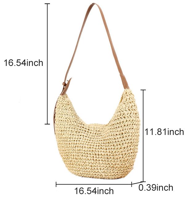 Straw Crescent Crossbody Bag for Women 2026 Summer Beach Woven Shoulder Purse Slouchy Boho Tote Bag Large Capacity