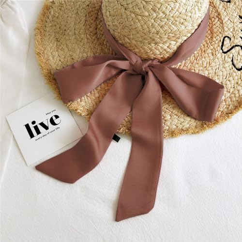 Long Thin Skinny Scarf Satin Neckerchief Ribbon Tie Waist Belt for Women - color: Bean Paste