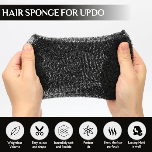 YGQQOY Hair Filler and Hairpins for Updo, Hair Sponge for Updo, Hair Padding,Hair Donuts for Updos, Volume Hair Bumps it Tool, Black - color: Black