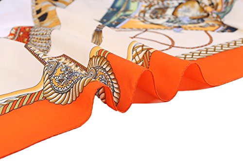 100% Silk Scarves, Extra-Large and XX-Large - color: Royal Drums, Orange