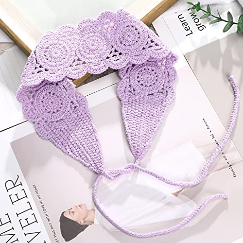 CHLINS Headband, 3PCS Crochet Hairband for Women - Floral Elastic Handmade Head Wrap Bohemian knit Headband for Women and Girls (Purple, Beige, Light coffee) - color: Purple+Beige+Light coffee