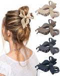 4 PCS Bow Hair Clips Bow Claw Clip for Women, Large Hair Claw Clips for Thin Thick Long Hair Cute Nonslip Bows (Black+Grey+Dark Brown+Light Brown) - color: Black+Grey+Dark Brown+Light Brown