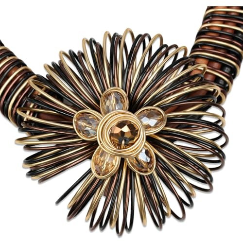 Ethnic Crystal Rhinestone Pendant Necklace Earrings Set Women Handmade Tribal Collar Choker Chunky Metal Bib Rope Chain African Statement Jewelry Set - color: NXR1418-black