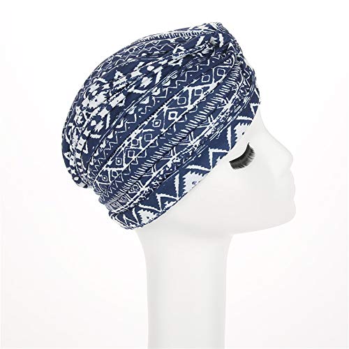 beauty YFJH Women's Cotton Turban Head Wrap Cancer Chemo Beanies Cap Headwear Cap Bonnet Hair Loss Hat - color: Ethnic Navy