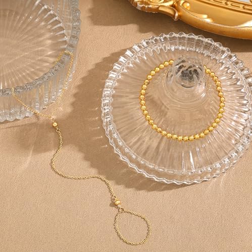 Risamil 14K Gold Plated Hand Chain Bracelets for Women Trendy, Dainty 2PCS Ring Bracelet Hand Chain Finger Bracelets Layered Stackable Link Bracelets for Women Jewelry Gifts for Women - color: BRBead
