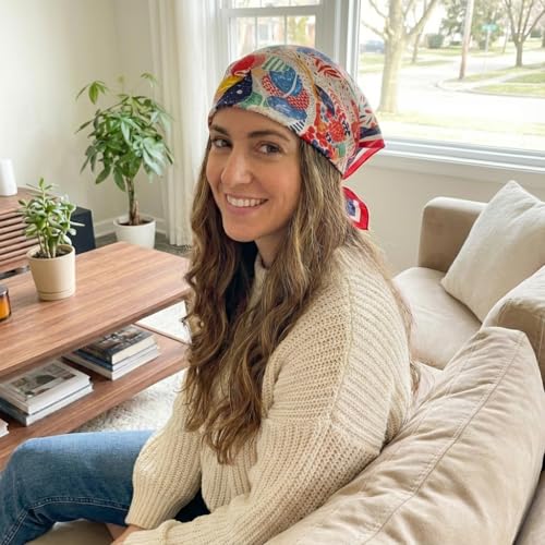 Women's Small 21 inch 100% Silk Scarf Bandana for Head Neck Hair | 100% Mulberry Silk Lightweight Designs Gift-Ready Packaging For Hair Fashion 21"x21" Printed - color: 304multicolor
