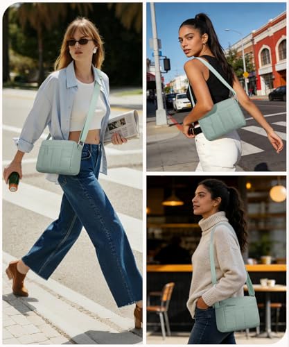 Pritent Crossbody Bags for Women, Lightweight Puffer Travel Cross Body Purse, Mini Shoulder Handbag Used for Daily Gym Hiking - color: Tender Green