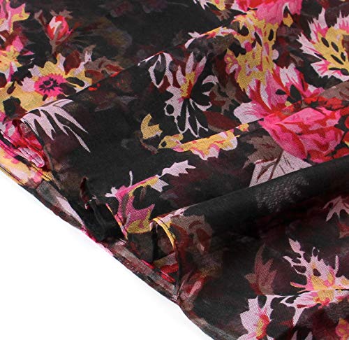 Scarfand's Romantic Rose Prints & Floral Patterns Lightweight Infinity Fashion Scarves Wraps - color: Bouquet Rose Black