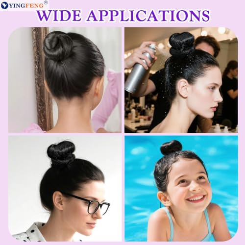 YINGFENG 134 Pcs Black Hair Bun Maker Kit for Kids Small - 4 Hair Donuts for Buns, 20 Hair Nets for Buns, 100 U Shaped Bobby Pins, 10 Hair Bands, for Girls, Ballet Dance, Hair Accessories for Women - color: black, size: Small