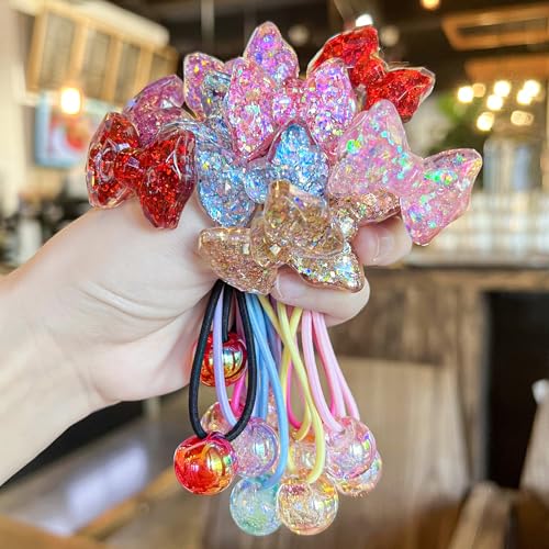 12PCS Ball Charm Hair Ties for Little Girls,Colored Camellia Bead Rubber Band Bubble Hair Ties with Balls No Damage Ponytail Holders for Toddler Girls (Pink, Purple, Blue, Rose Red, Red, Yellow) - color: Pink, Purple, Blue, Rose Red, Red, Yellow