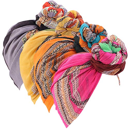 Qianmome Womens Big Flower Turban Beanie Elegant Cap Head Wrap Stretch Long Hair Scarf Headscarf - color: 4pieces-24a-style 1