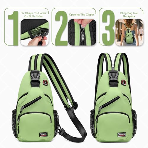 Convertible Sling Bag with Coin Pocket, 7.9" Tablet Crossbody Mini Backpack with Headphone Jack Casual Pack for Women Men Travel, Green - color: Green, size: Small