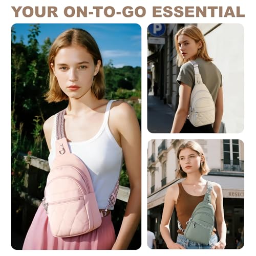 SYTRAH Sling Bag for Women, Anti-Theft RFID Crossbody Bag Nylon Sling Purse for Travel, Puffy Small backpack - color: Pink
