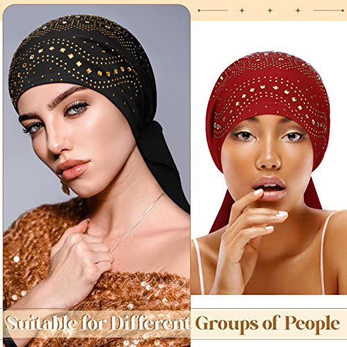 Geyoga 6 Pack Rhinestone Head Scarf for Women, Sequin Pre Tied Head Wraps, Stretchy Turban Cap for Hair Loss & Daily Wear(Novelty Style) - style: Novelty Style