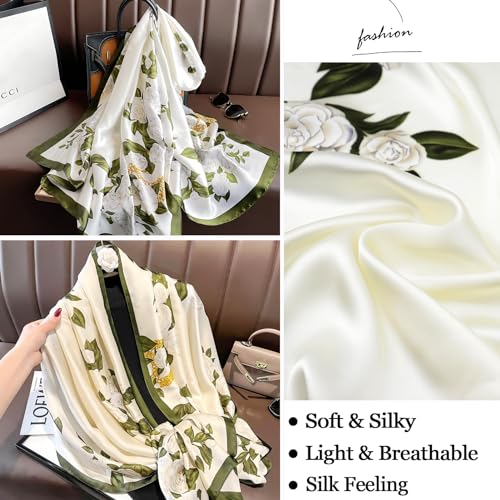 vimate 100% Large Silk Feeling Scarf-Women's Fashion Long Mulberry Silk Satin Neck Scarf Sunscreen Shawl Wrap Headscarf - color: Style 19