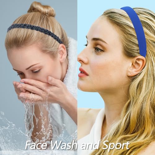 VELSCRUN Headbands for Women 7 Pcs Different Navy Blue Knotted Solid Pearl Head Bands Non Slip Hair Band for Womens Gilrs Thin Thick Short Hair Fashion Accessories - color: Dark Blue