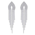 Silver Rhinestone Crystal Bridal Chandelier Long Tassels Dangle Earrings for Wedding - color: D-4