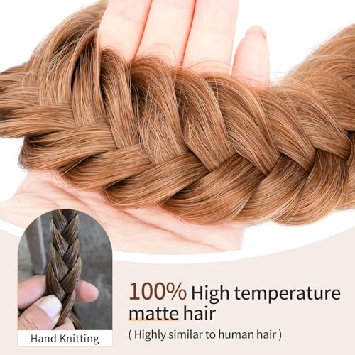 2PCs Braided Headband with teeth Handmade Messy Wide Synthetic Hair Elastic Stretch Fluffy Hairpiece for Brides (Strawberry Blonde) - color: Strawberry Blonde