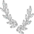 14K Gold or 925 Sterling Silver Plated Ear Crawler Earrings for Women - Crystal Leaf Ear Climber Earrings - Hypoallergenic, Safe for Sensitive Ears - color: 925 Sterling Silver Plated