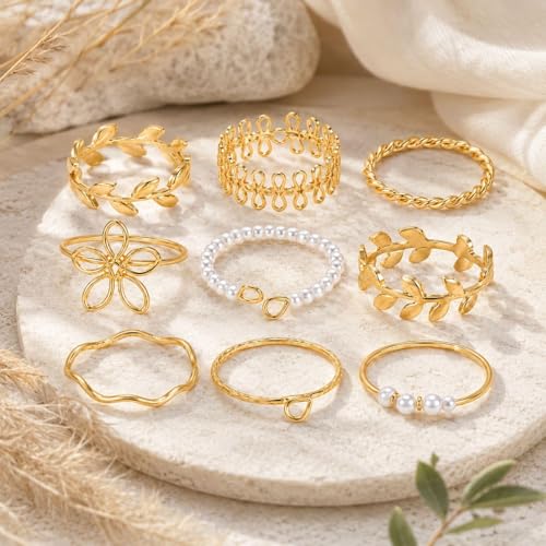 Gold Stackable Rings Set Moon Star Design Adjustable Rings for Everyday Wear Mid FingerPinky Ring Trendy Jewelry Gifts - color: A3
