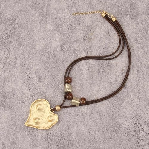 Bohemian Necklaces for Women Long Leather Necklace with Large Pendant Chunky Boho Hippie Jewelry Pendant Chocker Necklace - style: Boho Chunky Gold Necklace