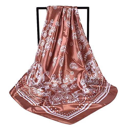 35 x 35 Women's Fashion Pattern Large Square Silk Like Hair Scarf Head Sleeping Wrap Satin Neck Bandana for Gift… - color: Brown - Vintage Pace