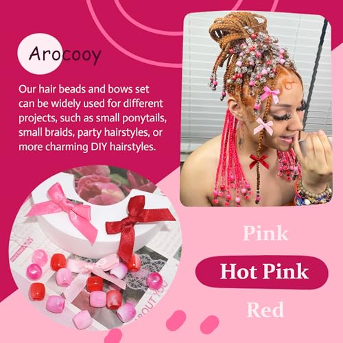 Red Hair Beads Coquette Bow Hair Clips Large Dreadlock Beads Braid Beads for Women Girls - color: Red