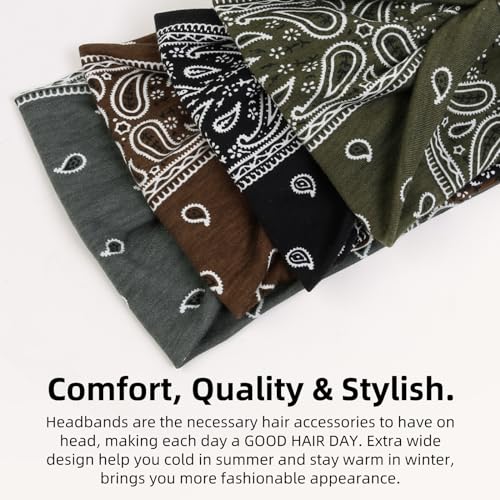 Huachi 4 Packs Thick Boho Stylish Floral Turban Wide Headbands for Women - Non Slip Hairbands for Hair, Sport, Workout, Yoga, Hair Accessories (Pack of 4) - color: Printed 1
