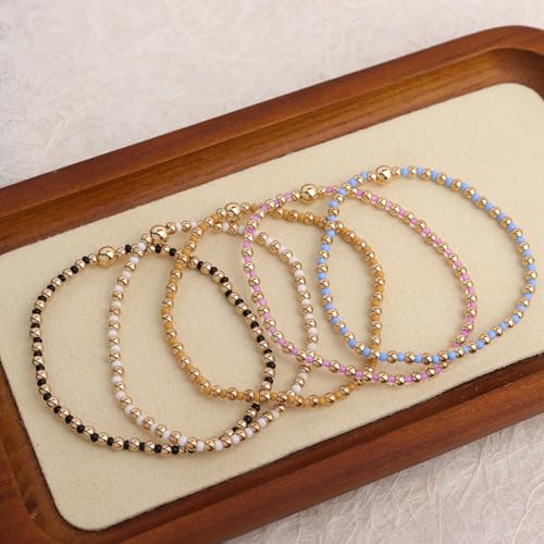 Gold Beaded Stackable Friendship Bracelets Set for Women, Handmade Boho Stretch Summer Jewelry Gift. - color: 0903N