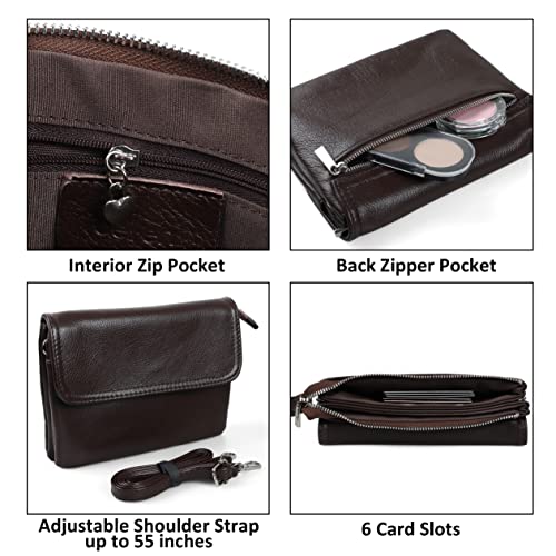 befen Genuine Leather Small Crossbody Bags for Women Cell Phone Bag Cross Body Purses,Silver Zipper - color: Medium Coffee