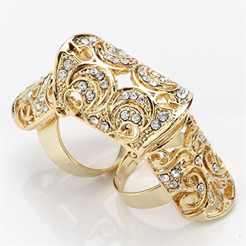 Szxc Jewelry Women's Crystal Double Full Finger Armor Knuckle Ring Adjustable - color: gold