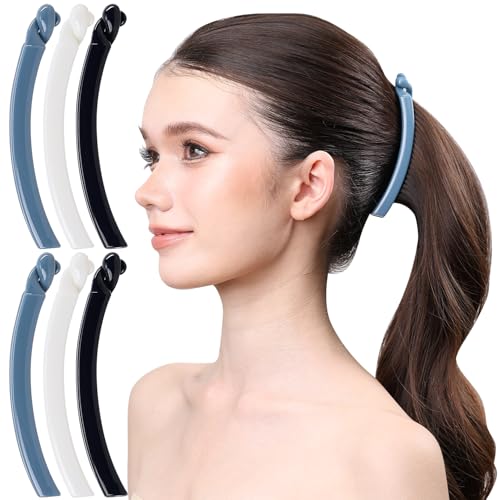 RC ROCHE 6 Pcs Banana Hair Clip Thin Hair Fine Ponytail Maker No Slip Small Claw for Women Secure Grip Jaw Clamp Cute Strong, Medium Coastal Serenity Trio - color: (Medium) Coastal Serenity