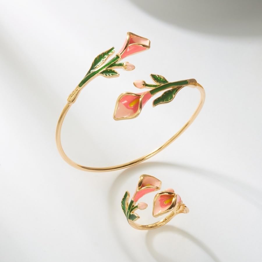 Caiyao 2Pcs Adjustable Sunflower Open Cuff Bangle Bracelets Ring Gold Tone Enamel Daisy Flower Floral Upper Arm Armband Bracelet for Women Boho Summer Inspired Floral Jewelry Gifts - style: StyleE