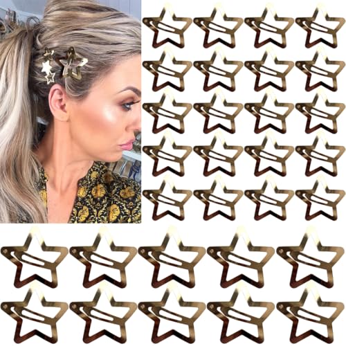 Seneeel 30 PCS Gold Star Hair Clips (1.22" & 1.65") - Snap Hair Accessories for Girls & Women - Non Slip Star Clips - Gold Metal Hair Clips - color: 1.22" 1.65"gold (30PCS)