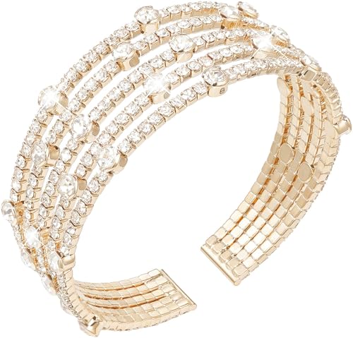 Suyi Rhinestone Bracelet Multilayer Gold Cuff Bracelet for Women Crystal Braidal Bracelets - color: Gold 8