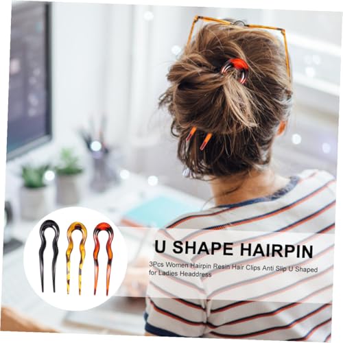 VICASKY 3pcs U-shaped Leopard Print Hair Pins Set Resin Double-prong Hair Forks for Women Styling Accessories for Bridal Updo and Everyday Use