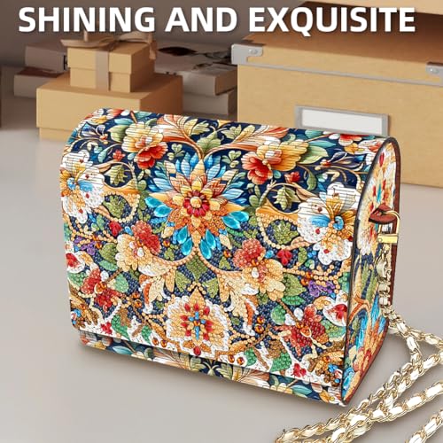 C'eitura Floral Diamond Art Wooden Clutch with Chain, DIY 5D Rhinestone Shoulder Bag, Elegant Botanical Purse, Wedding Gift for Women - color: Skb205