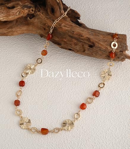 Long Gold Necklaces for Women Dainty Natural Stone Beaded Gold Necklace Mothers Day Gifts Boho Gold Costume Jewelry for Women - color: Red Agate