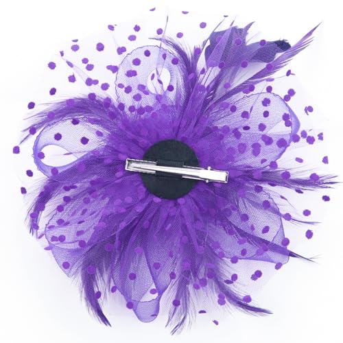 Fascinators Hat Pearl Earrings Necklace Bracelets Gloves 1920s Headband Hair Clips Women Flower Mesh Feather Headpiece Headwear Halloween Carnival Cocktail Wedding Tea Party Accessories Purple - color: Purple