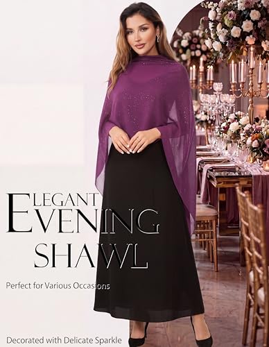 Shawls and Wraps for Evening Dresses Sheer Chiffon Women Elegant Soft Silky Sparkly Wedding Bridal Scarf - color: Plum B